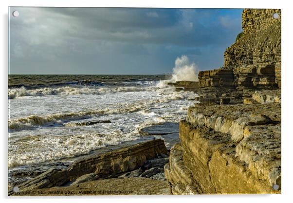 Dunraven Bay Coastline and waves south Wales  Acrylic by Nick Jenkins