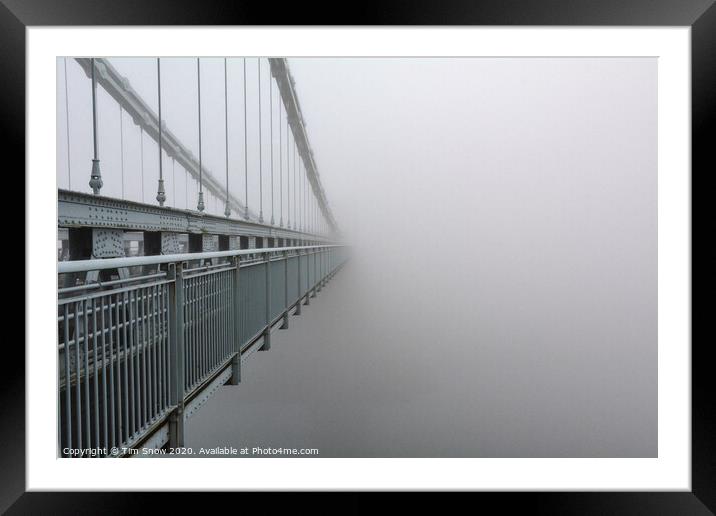 The Menai Suspension Bridge disappears into the fog  Framed Mounted Print by Tim Snow