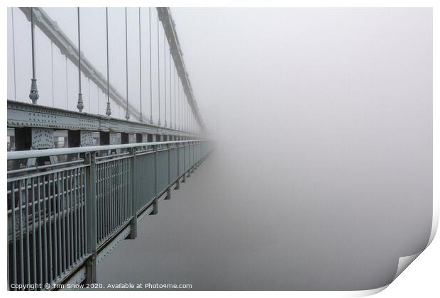 The Menai Suspension Bridge disappears into the fog  Print by Tim Snow