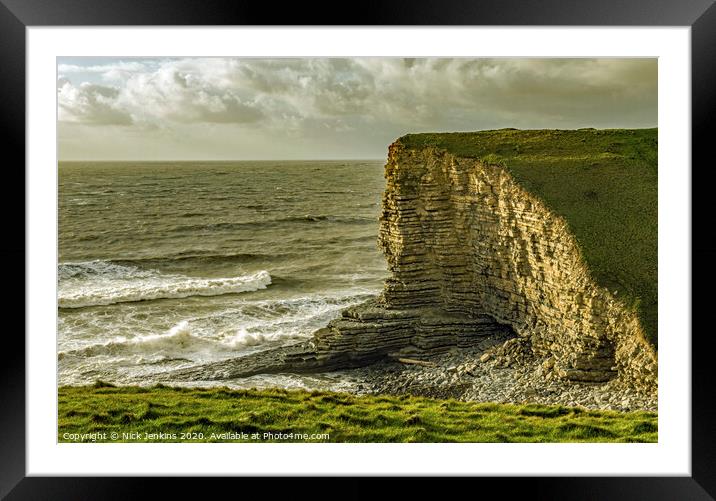 Nash Point Beach on a windy afternoon in October Framed Mounted Print by Nick Jenkins
