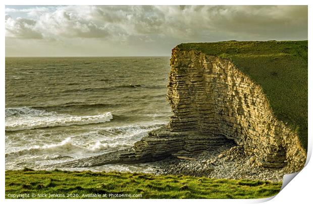 Nash Point Beach on a windy afternoon in October Print by Nick Jenkins