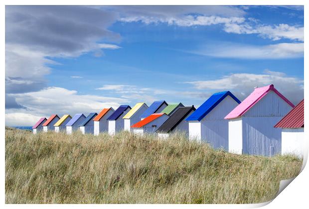 Colourful Beach Huts in Normandy Print by Arterra 