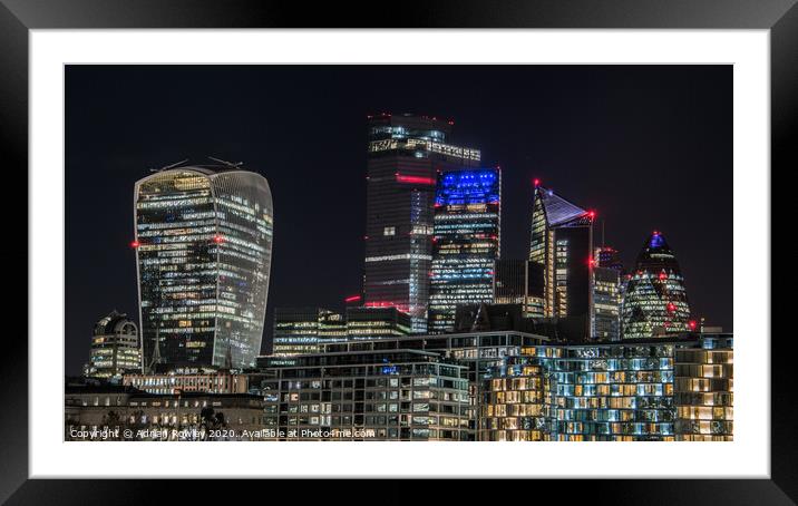 The City of London at nightfall Framed Mounted Print by Adrian Rowley