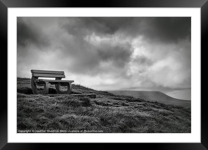 Weets Hill Bench with Pendle Hill in Background Framed Mounted Print by Heather Sheldrick