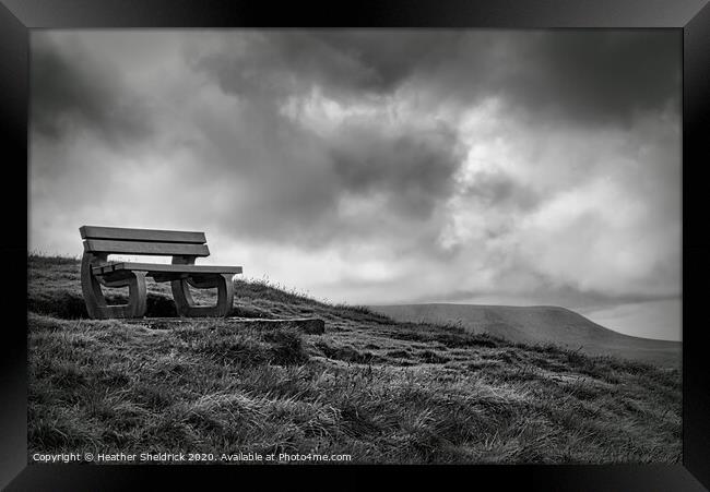 Weets Hill Bench with Pendle Hill in Background Framed Print by Heather Sheldrick