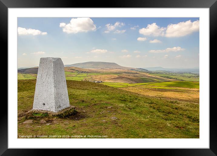 Trig Point on Weets Hill with Pendle Hill in Background Framed Mounted Print by Heather Sheldrick