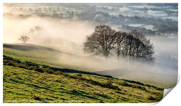 Bamford village shrouded in a mist inversion Print by Chris Drabble