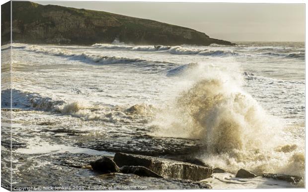 Incoming Waves at Dunraven Bay Glamorgan Heritage  Canvas Print by Nick Jenkins