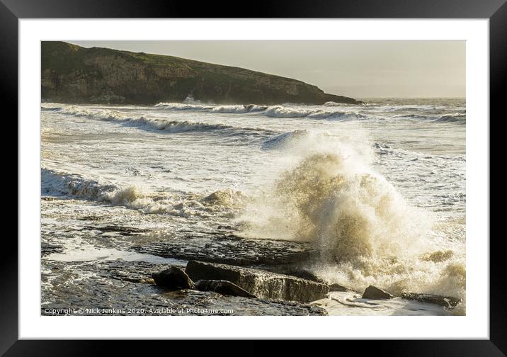 Incoming Waves at Dunraven Bay Glamorgan Heritage  Framed Mounted Print by Nick Jenkins