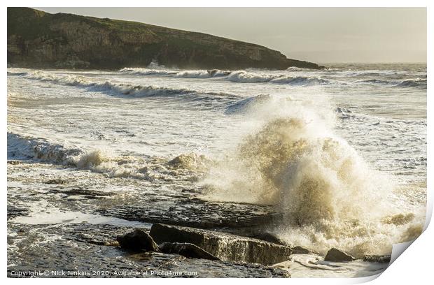 Incoming Waves at Dunraven Bay Glamorgan Heritage  Print by Nick Jenkins