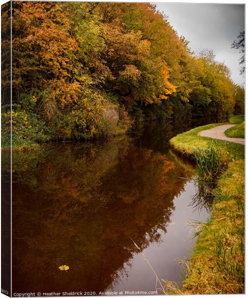 Autumnal trees reflected in canal Canvas Print by Heather Sheldrick
