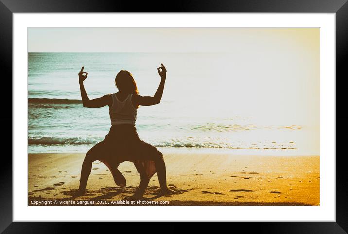 Yoga at sunrise Framed Mounted Print by Vicente Sargues