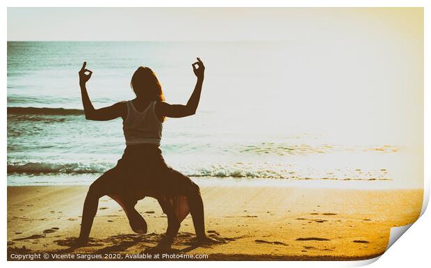 Yoga at sunrise Print by Vicente Sargues