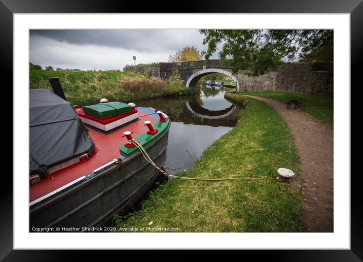 Barge moored on Leeds and Liverpool Canal at Barno Framed Mounted Print by Heather Sheldrick