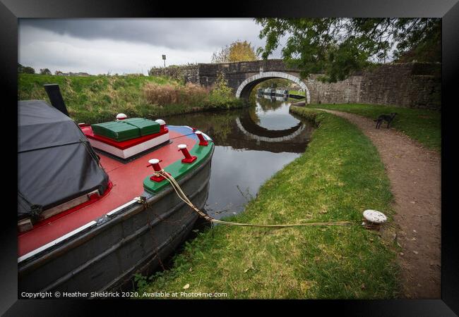 Barge moored on Leeds and Liverpool Canal at Barno Framed Print by Heather Sheldrick