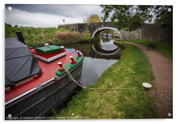 Barge moored on Leeds and Liverpool Canal at Barno Acrylic by Heather Sheldrick