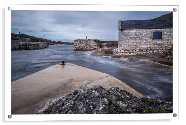 Ballintoy Boathouse Acrylic by Peter Lennon