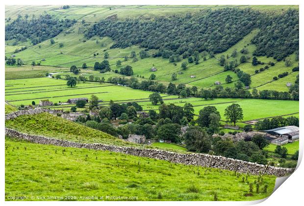 Looking down on Starbotton in Upper Wharfedale  Print by Nick Jenkins