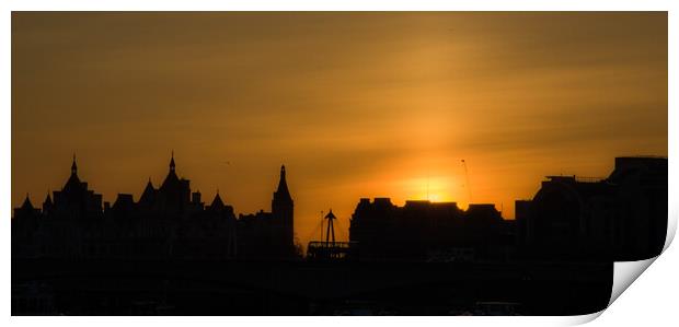 London Skyline silhouette. Print by David Buckland
