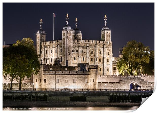 The Tower of London at Nightfall Print by Adrian Rowley