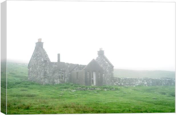 Abandoned Crofter's House in the Mist, Scotland Canvas Print by Arterra 