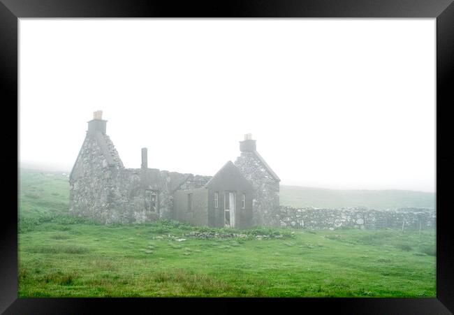 Abandoned Crofter's House in the Mist, Scotland Framed Print by Arterra 