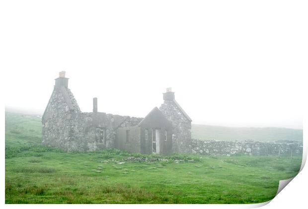 Abandoned Crofter's House in the Mist, Scotland Print by Arterra 