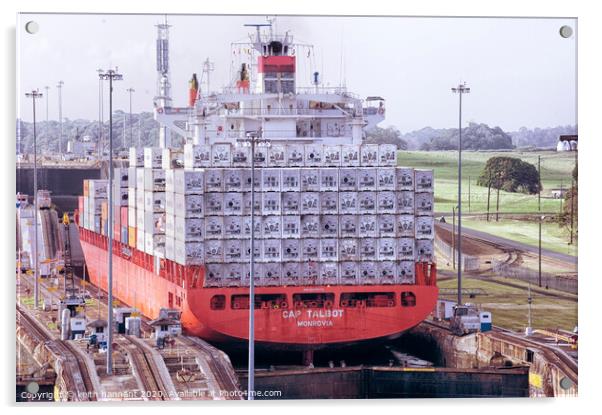 container ship entering panama canal Acrylic by keith hannant