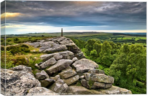 Birchen Edge and Nelson's Monument at sunset Canvas Print by Chris Drabble