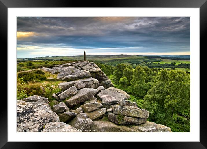 Birchen Edge and Nelson's Monument at sunset Framed Mounted Print by Chris Drabble