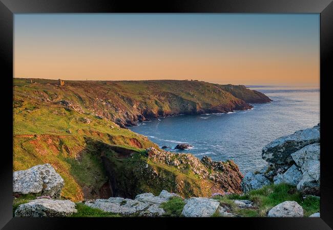 Sunset on Cornish coast Framed Print by Brenda Belcher