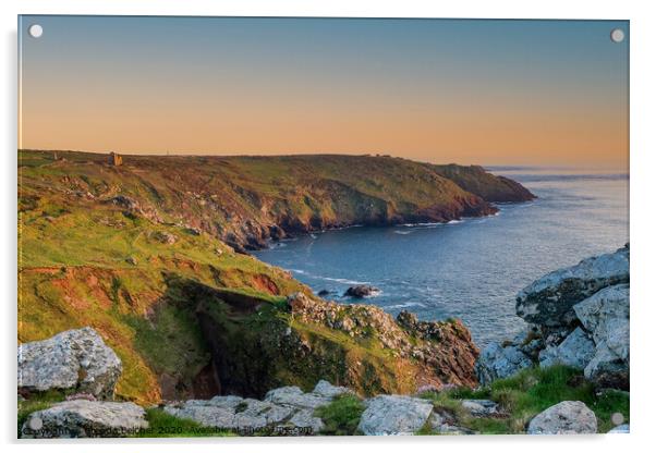 Sunset on Cornish coast Acrylic by Brenda Belcher