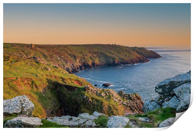 Sunset on Cornish coast Print by Brenda Belcher