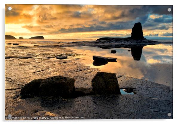 Black Nab at sunset. Saltwick Bay Acrylic by Chris Drabble