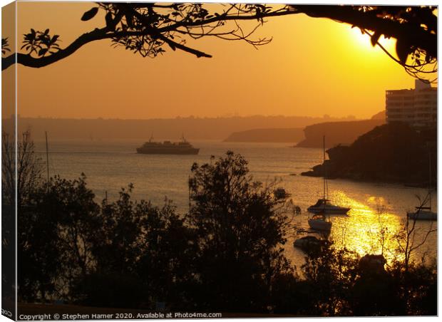 Dramatic Sunset Over Little Manly Cove Canvas Print by Stephen Hamer
