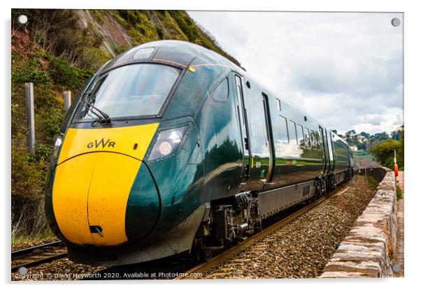 Train at Teignmouth Acrylic by David Heyworth