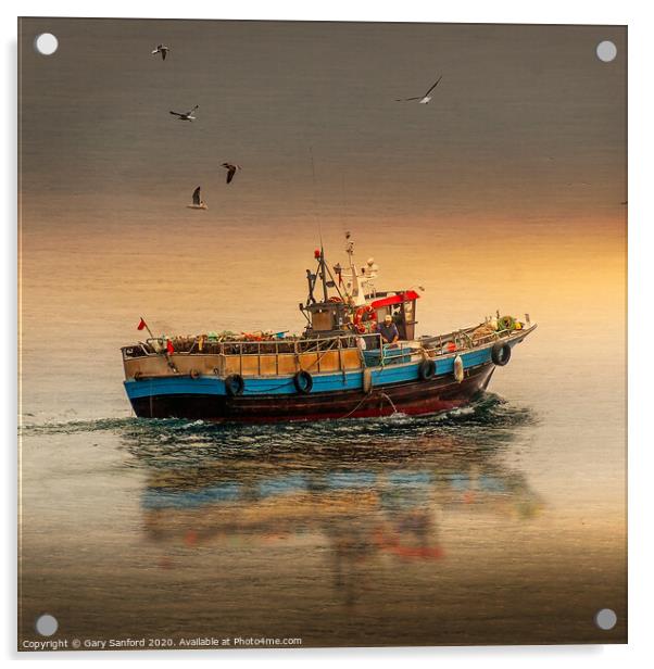 Reflections of a Vigo Mussel Boat Acrylic by Gary Sanford
