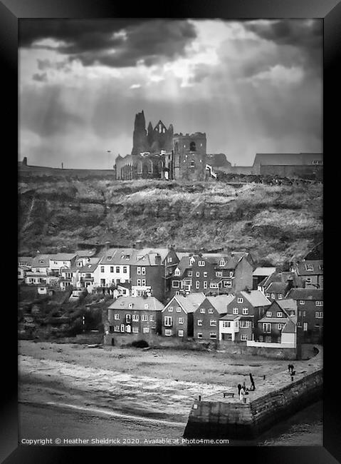 Whitby Abbey Black and White Framed Print by Heather Sheldrick