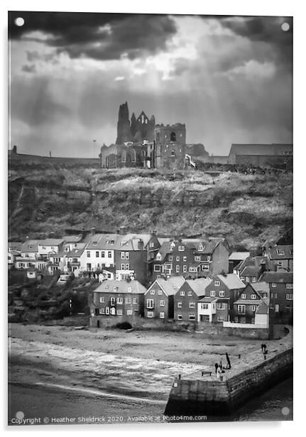 Whitby Abbey Black and White Acrylic by Heather Sheldrick