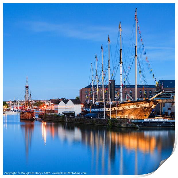 SS Great Britain in Bristol Harbour at night (square) Print by Daugirdas Racys