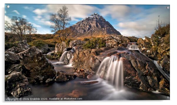 Buachaille Etive Mor with River Coupall waterfalls Acrylic by Chris Drabble