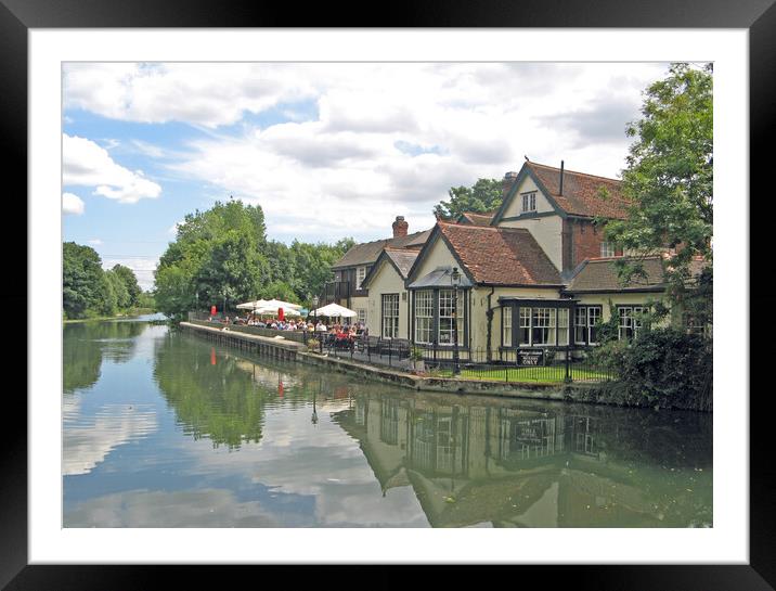 Pub on the river Lea at Dobbs Weir, Roydon, Essex Framed Mounted Print by Laurence Tobin