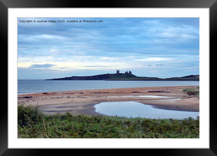Dunstanburgh Castle from Embleton beach in the eve Framed Mounted Print by Andrew Heaps
