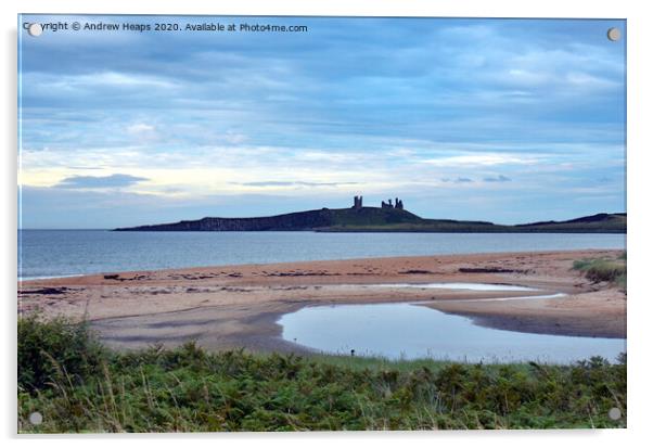 Dunstanburgh Castle from Embleton beach in the eve Acrylic by Andrew Heaps