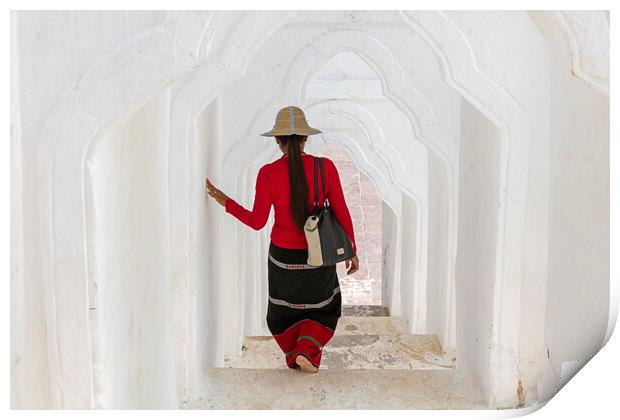 Burmese Woman in the Hsinbyume Pagoda, Burma Print by Arterra 