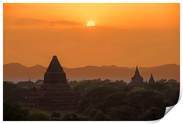 Buddhist Temples in Ancient City Bagan, Myanmar Print by Arterra 