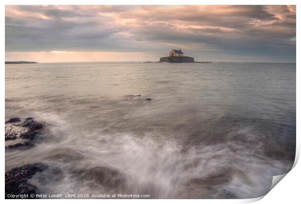 St Cwyfan's - "Little Church in the Sea", Anglesey Print by Peter Lovatt  LRPS