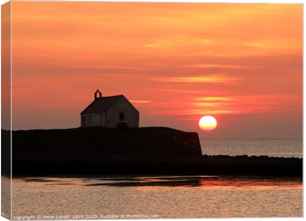 St Cwyfan's Church at sunset, Anglesey Canvas Print by Peter Lovatt  LRPS
