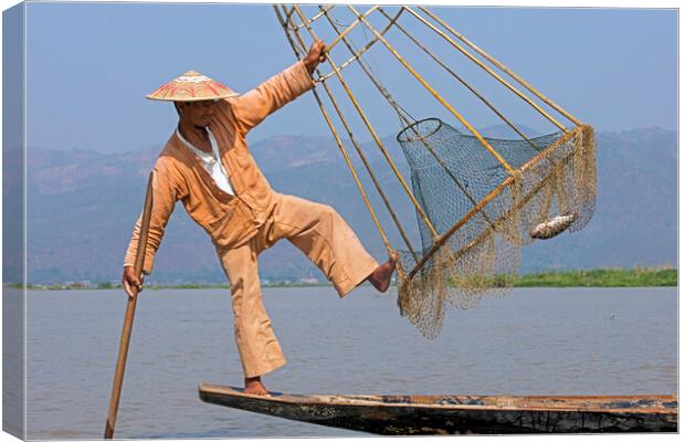 Intha Fisherman on Inle Lake, Myanmar Canvas Print by Arterra 