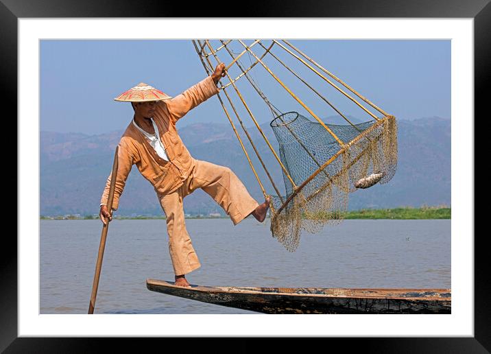 Intha Fisherman on Inle Lake, Myanmar Framed Mounted Print by Arterra 